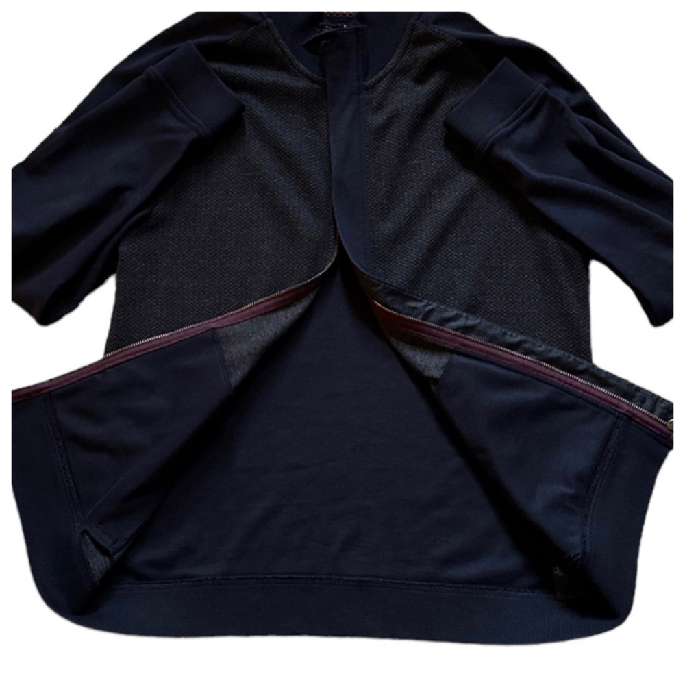 TED BAKER LONDON FULL ZIP MEN’S COTTON BOMBER STYLE KNITWEAR JACKET NAVY GRAY - Picture 10 of 12